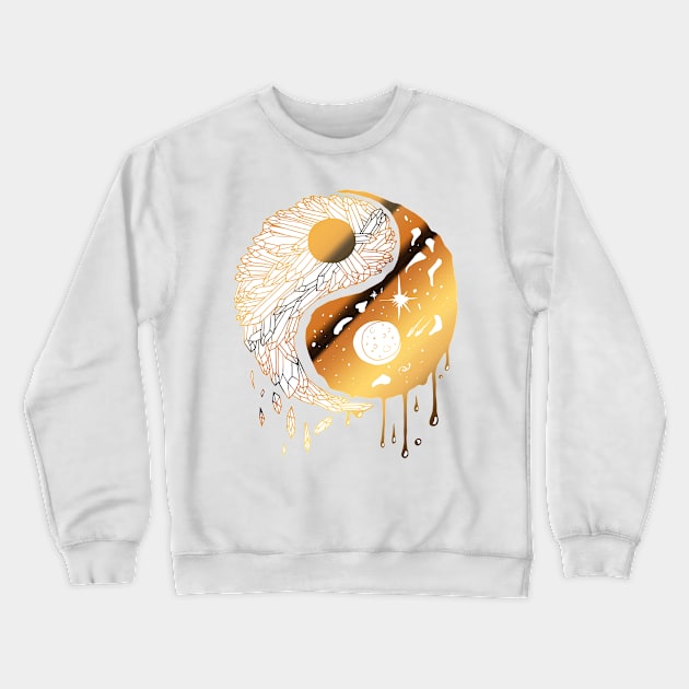 White Gold Yin Yang Crystals and The Night Sky Crewneck Sweatshirt by kenallouis